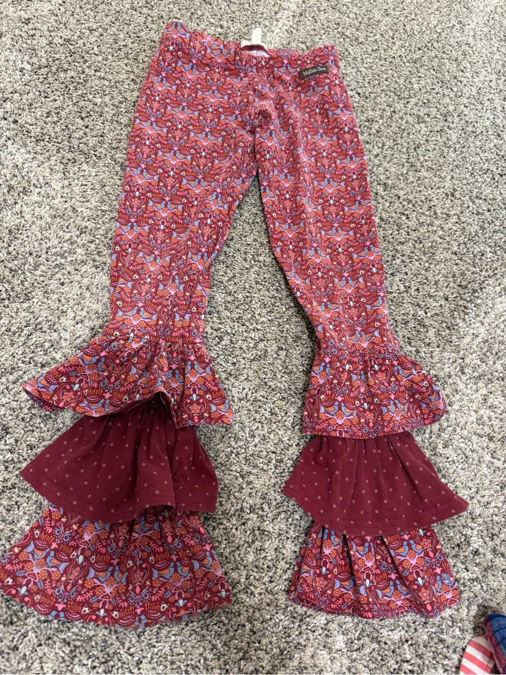 Girls Maroon Patterned Ruffle Bottoms